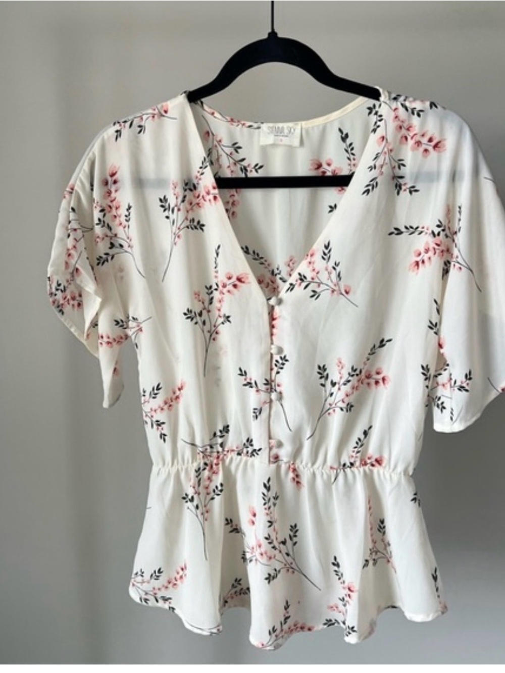 Sienna Sky Cream Blouse with Pink Floral Print